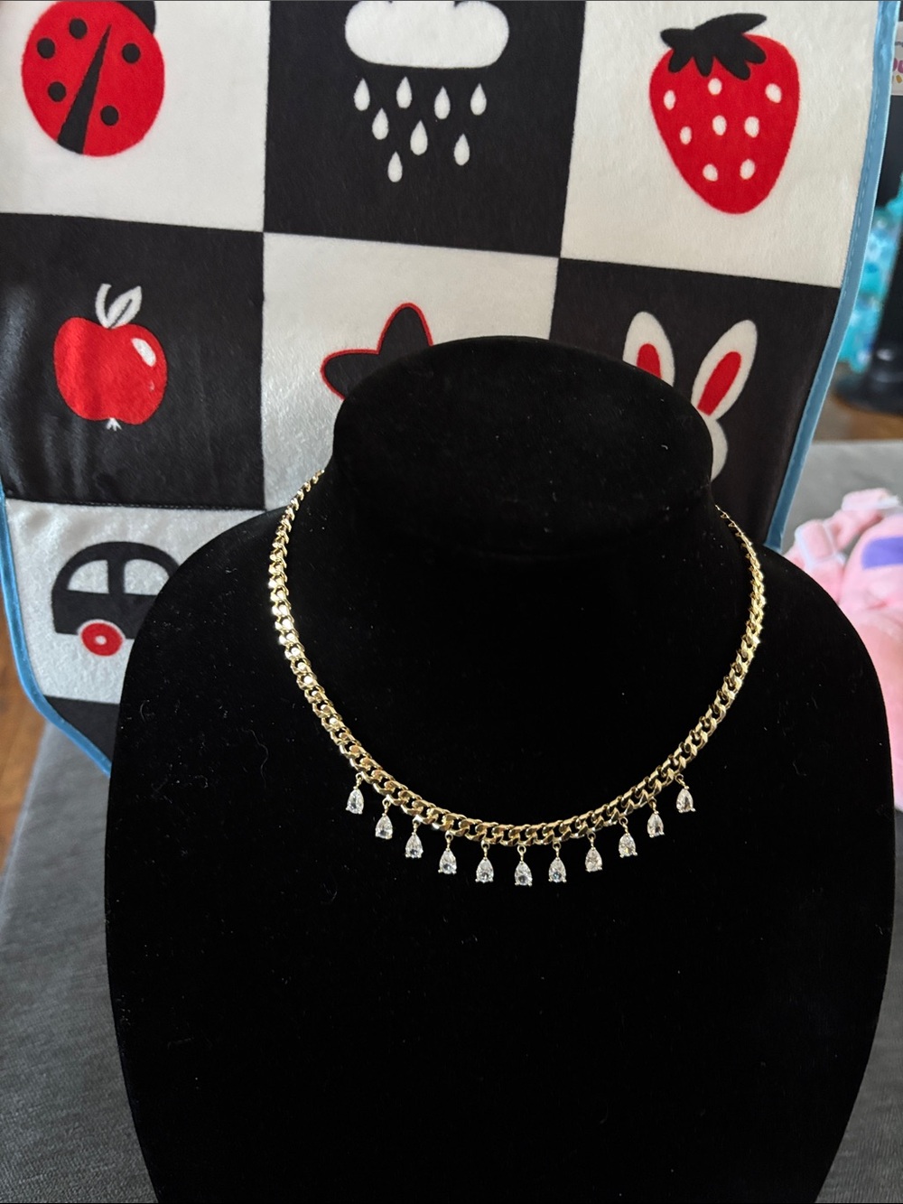 Gold Chain Necklace with Dangling Crystal Charms - Women Jewelry